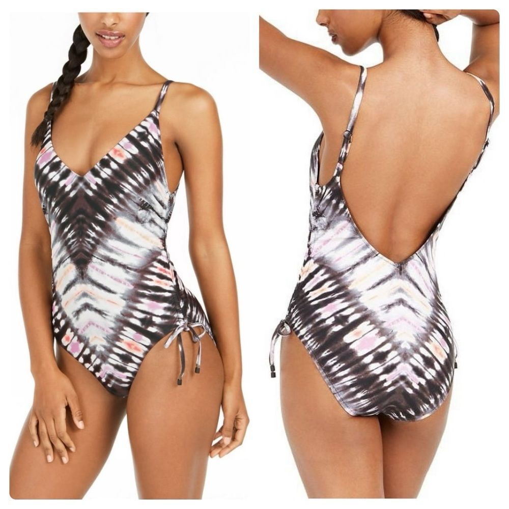 Bar III Ink Dye Tie-Dyed Low-Back One-Piece Swimsuit